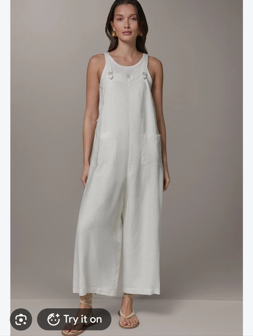 Sleeveless Wide-Leg Ivory Linen Jumper